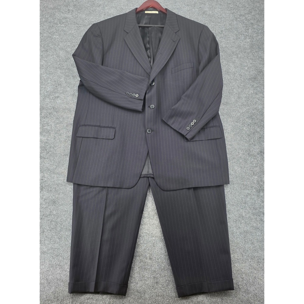 Joseph Abboud Nordstrom Mens Navy Pinstripe 3 Button Suit Pleated Cuffed Pants